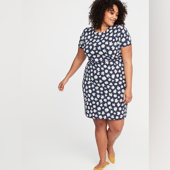 Old Navy Plus-Size Ponte-Knit Sheath Dress 3x Navy & White Daisy Knee Length - Picture 1 of 7